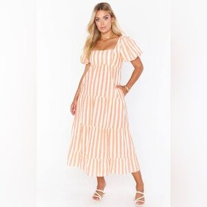 Show Me Your Mumu Linds Midi Dress Dreamsickle Stripes Square Beck Puff Sleeve